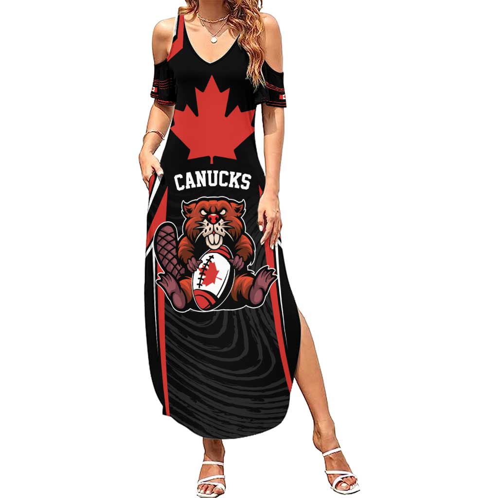 Custom Canada Rugby Pacific Summer Maxi Dress Beaver and Maple Leaf