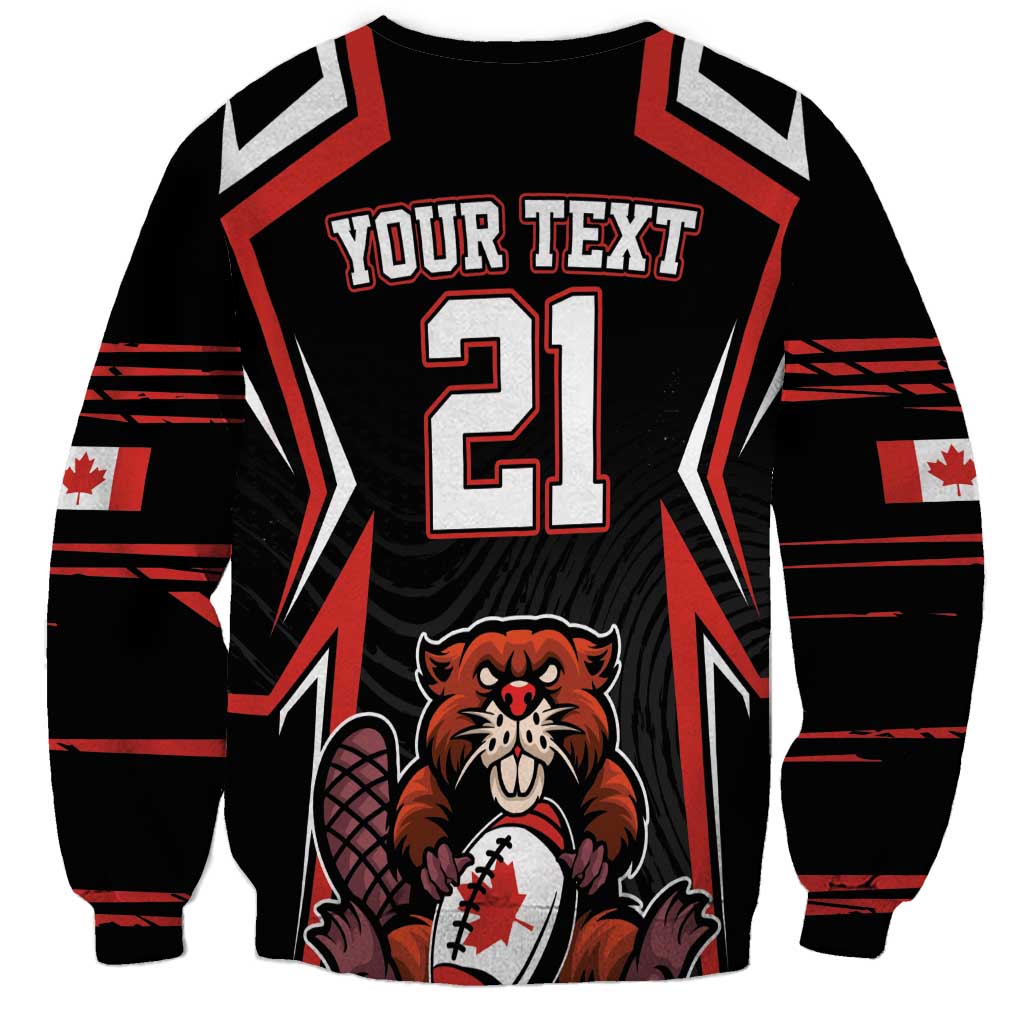 Black sweatshirt with YOUR TEXT, number 21, beaver mascot, striped sleeves
