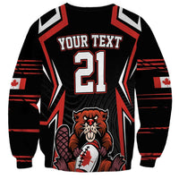 Black sweatshirt with YOUR TEXT, number 21, beaver mascot, striped sleeves