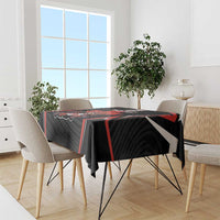 Black Canada rugby tablecloth with red and white paneling, crest graphic centerpiece