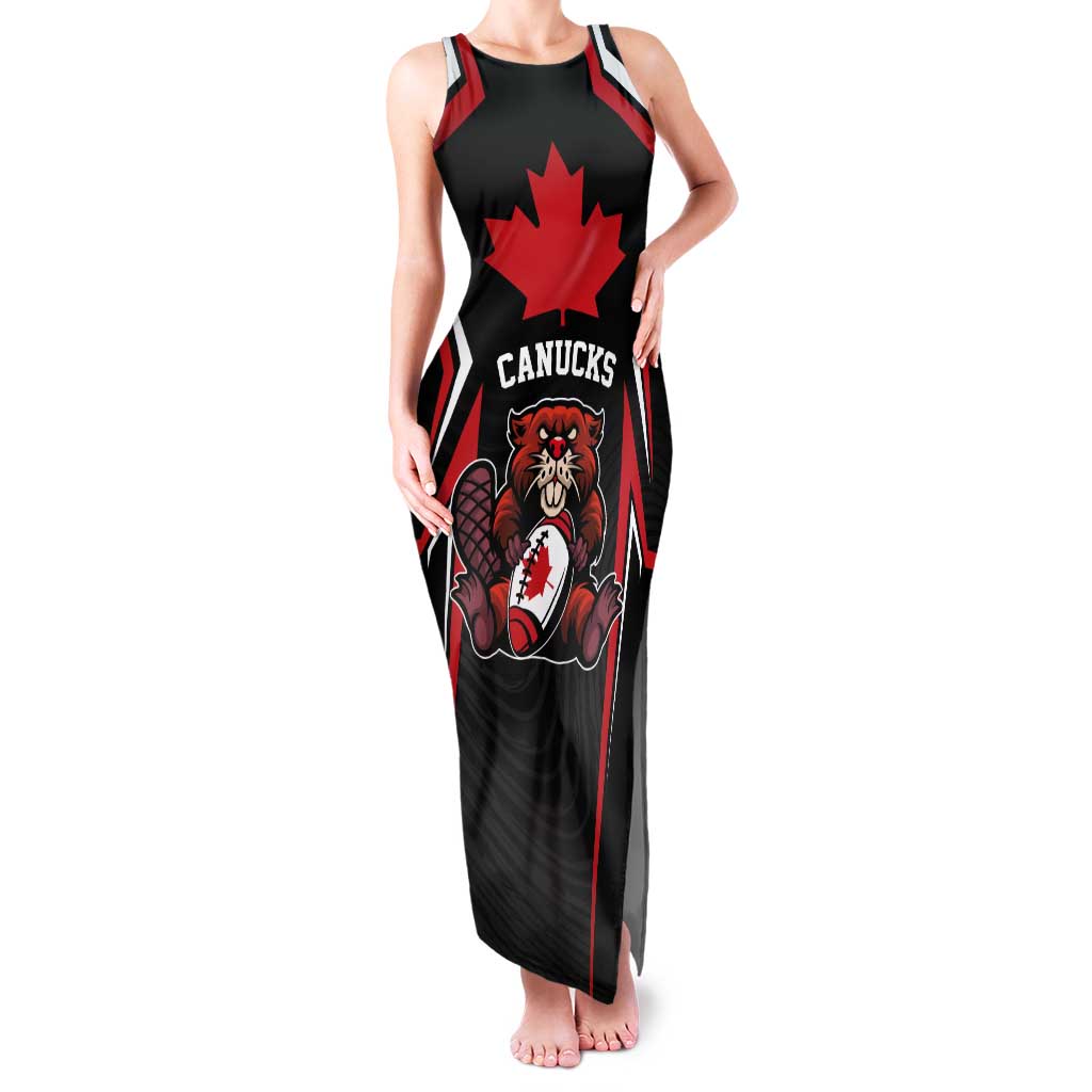 Custom Canada Rugby Pacific Tank Maxi Dress Beaver and Maple Leaf