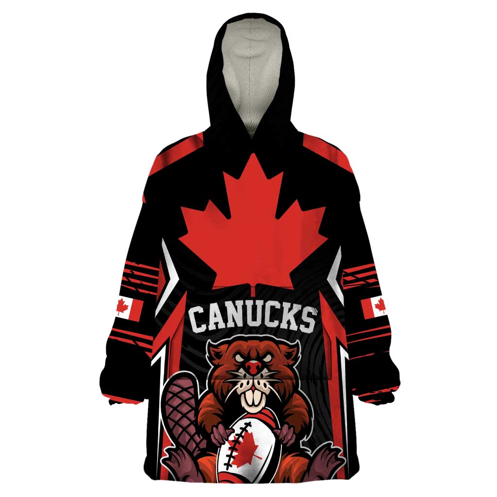 Custom Canada Rugby Pacific Wearable Blanket Hoodie Beaver and Maple Leaf