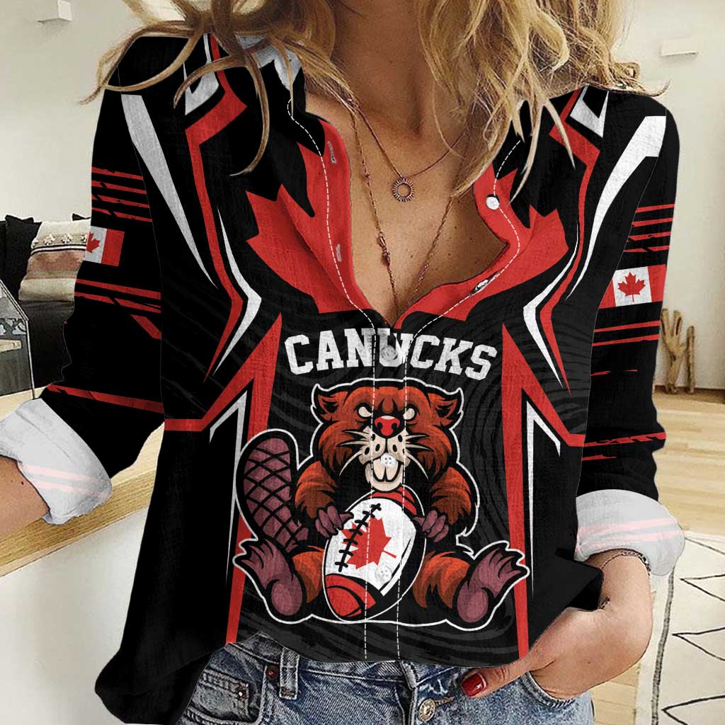 Custom Canada Rugby Pacific Women Casual Shirt Beaver and Maple Leaf