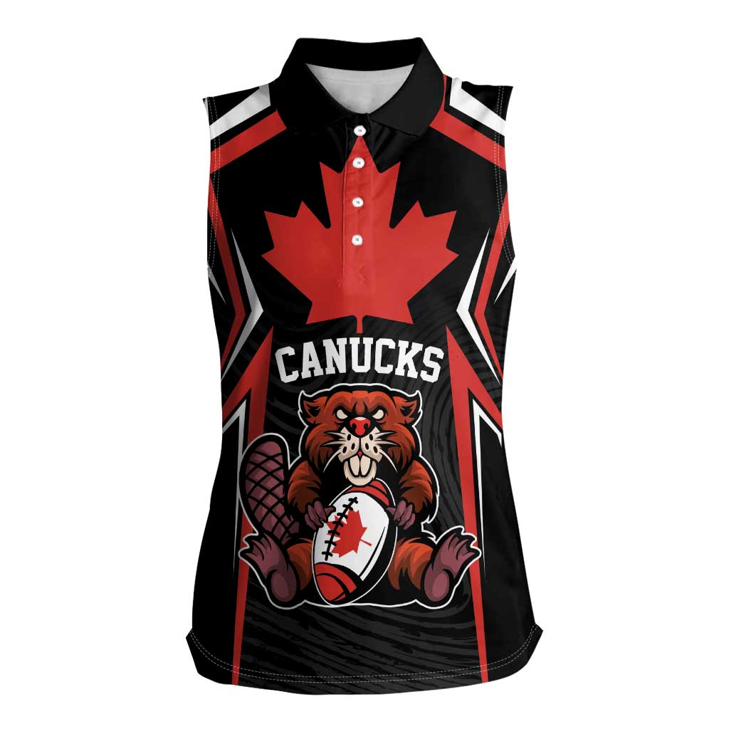 Custom Canada Rugby Pacific Women Sleeveless Polo Shirt Beaver and Maple Leaf