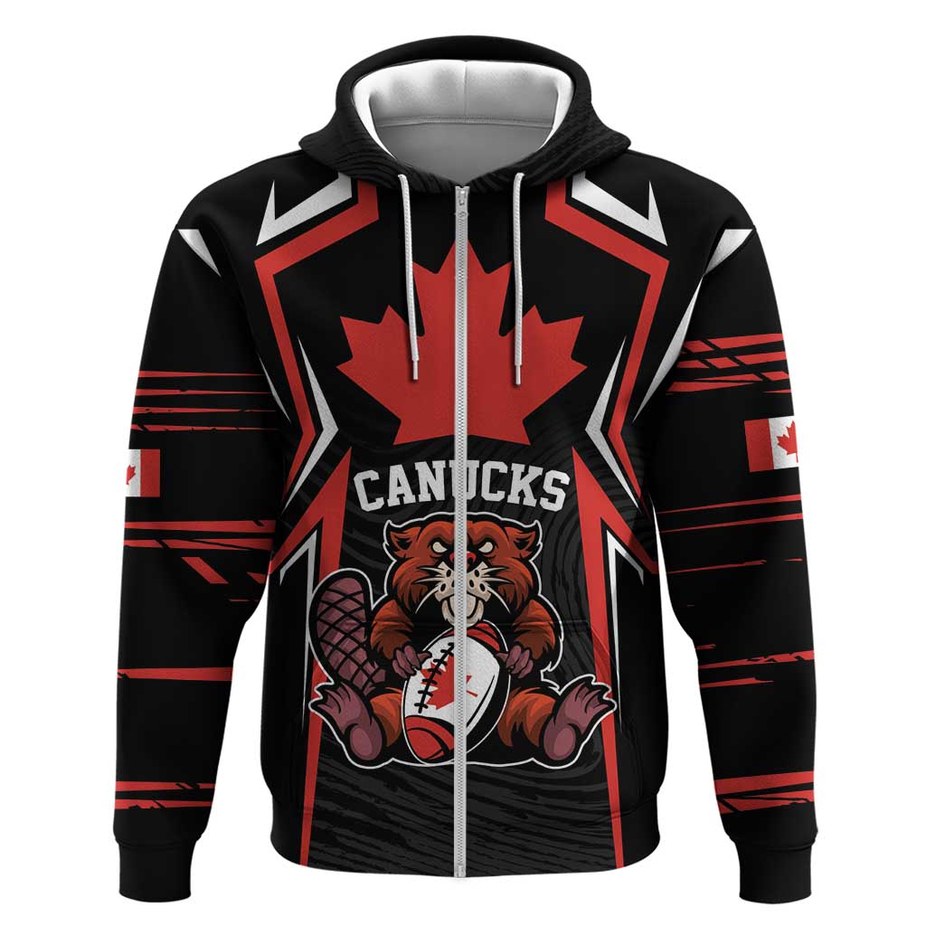 Custom Canada Rugby Pacific Zip Hoodie Beaver and Maple Leaf