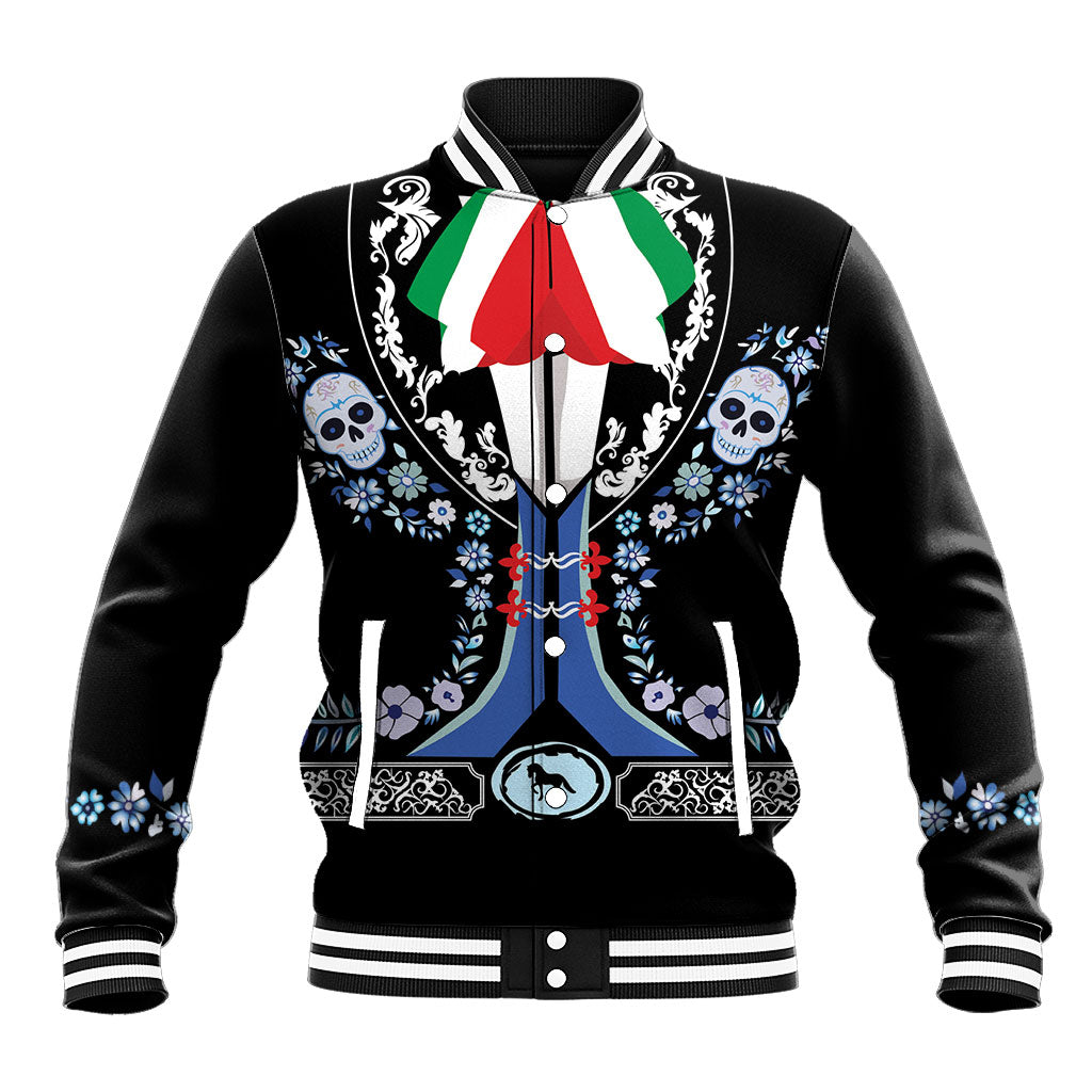 Dia de los Muertos Charro Suit Inspired Baseball Jacket Sugar Skull Floral