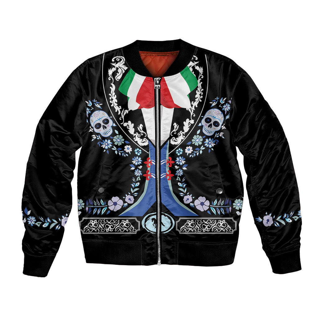 Dia de los Muertos Charro Suit Inspired Bomber Jacket Sugar Skull Floral
