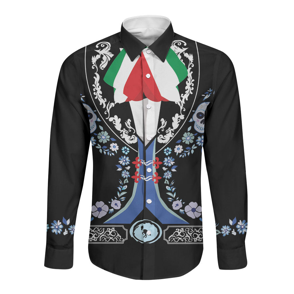 Dia de los Muertos Charro Suit Inspired Long Sleeve Button Shirt Sugar Skull Floral