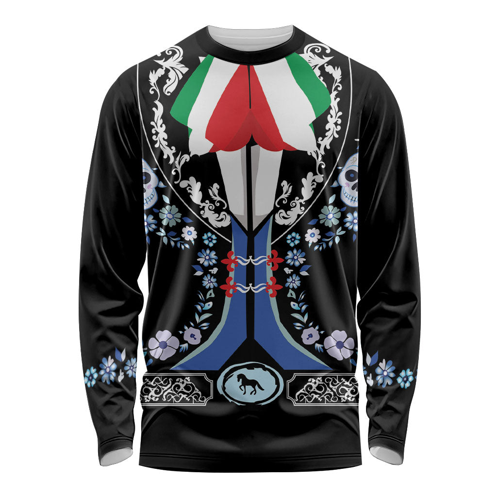 Dia de los Muertos Charro Suit Inspired Long Sleeve Shirt Sugar Skull Floral
