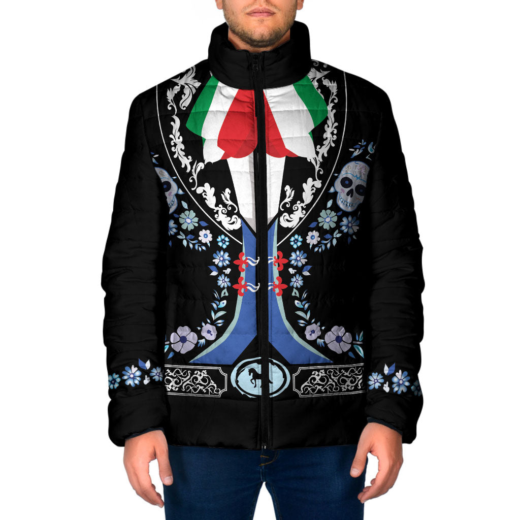 Dia de los Muertos Charro Suit Inspired Padded Jacket Sugar Skull Floral