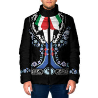 Dia de los Muertos Charro Suit Inspired Padded Jacket Sugar Skull Floral