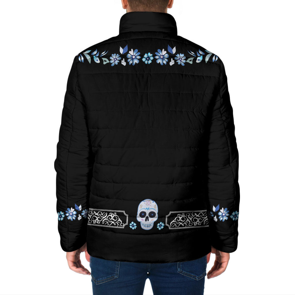 Dia de los Muertos Charro Suit Inspired Padded Jacket Sugar Skull Floral