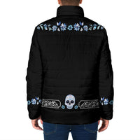 Dia de los Muertos Charro Suit Inspired Padded Jacket Sugar Skull Floral