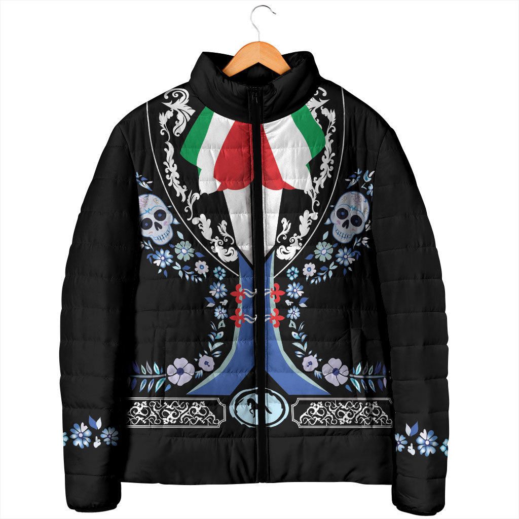 Dia de los Muertos Charro Suit Inspired Padded Jacket Sugar Skull Floral