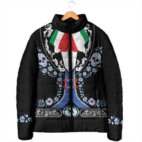 Dia de los Muertos Charro Suit Inspired Padded Jacket Sugar Skull Floral