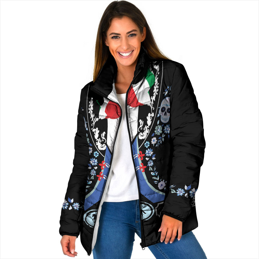 Dia de los Muertos Charro Suit Inspired Padded Jacket Sugar Skull Floral