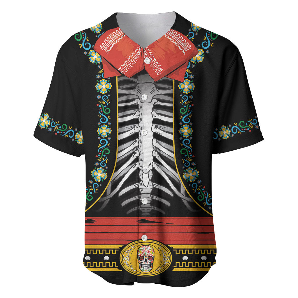 Dia de los Muertos Charro Suit Inspired Baseball Jersey Mariachi Sugar Skull Black
