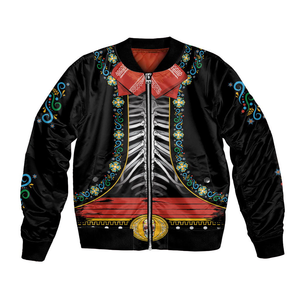 Dia de los Muertos Charro Suit Inspired Bomber Jacket Mariachi Sugar Skull Black