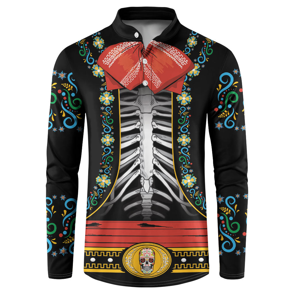 Dia de los Muertos Charro Suit Inspired Button Sweatshirt Mariachi Sugar Skull Black