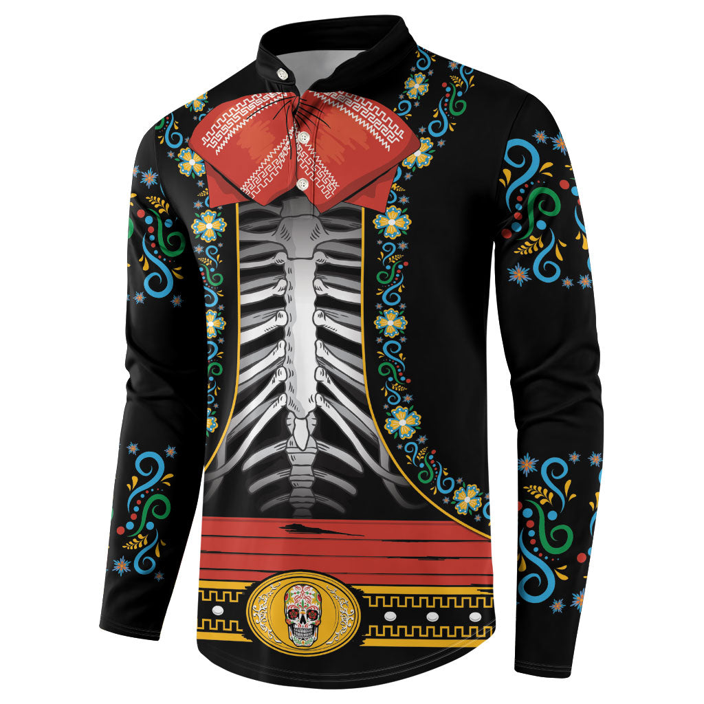 Dia de los Muertos Charro Suit Inspired Button Sweatshirt Mariachi Sugar Skull Black