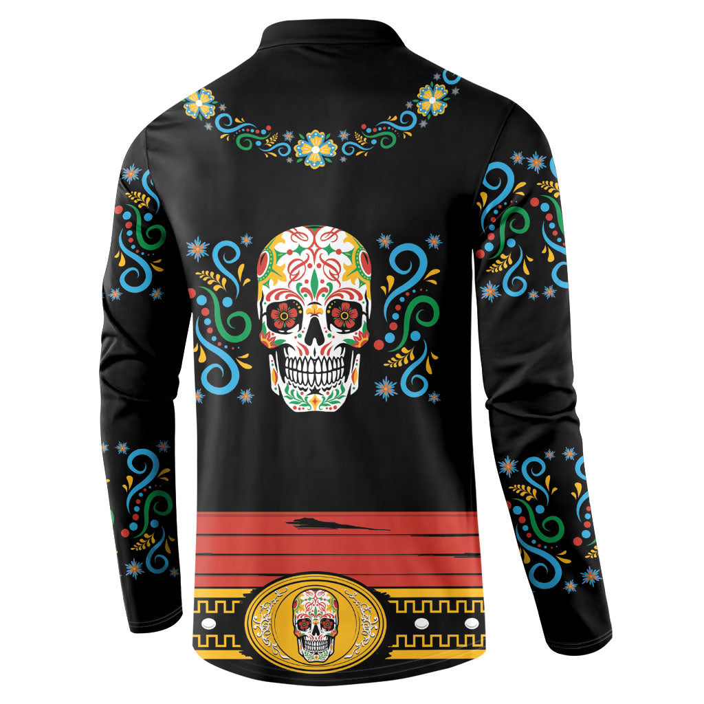Dia de los Muertos Charro Suit Inspired Button Sweatshirt Mariachi Sugar Skull Black