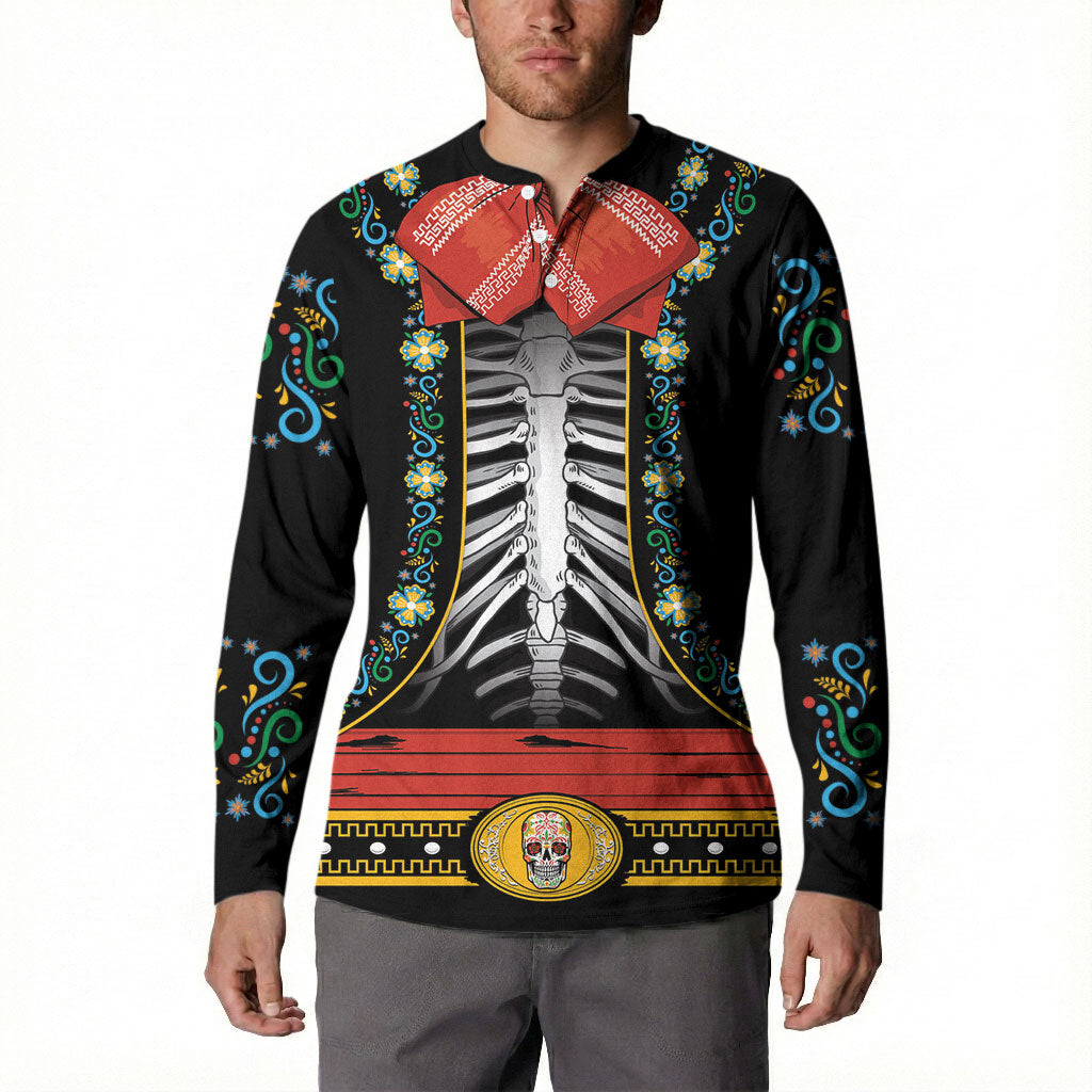 Dia de los Muertos Charro Suit Inspired Button Sweatshirt Mariachi Sugar Skull Black