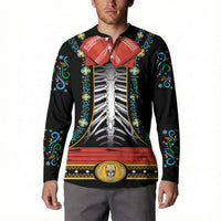 Dia de los Muertos Charro Suit Inspired Button Sweatshirt Mariachi Sugar Skull Black