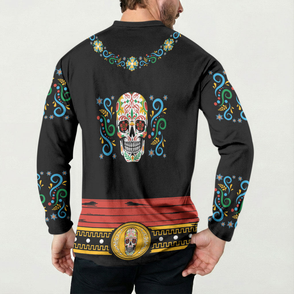 Dia de los Muertos Charro Suit Inspired Button Sweatshirt Mariachi Sugar Skull Black
