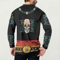 Dia de los Muertos Charro Suit Inspired Button Sweatshirt Mariachi Sugar Skull Black
