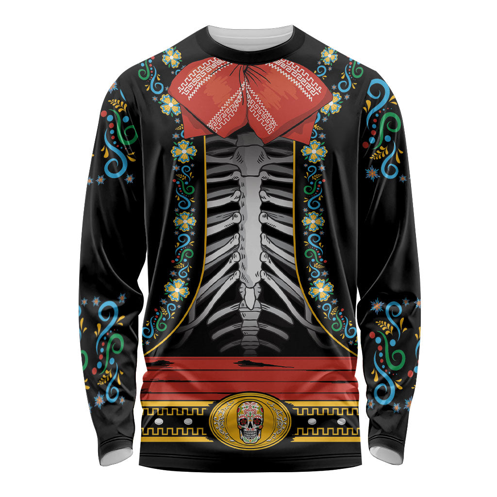 Dia de los Muertos Charro Suit Inspired Long Sleeve Shirt Mariachi Sugar Skull Black