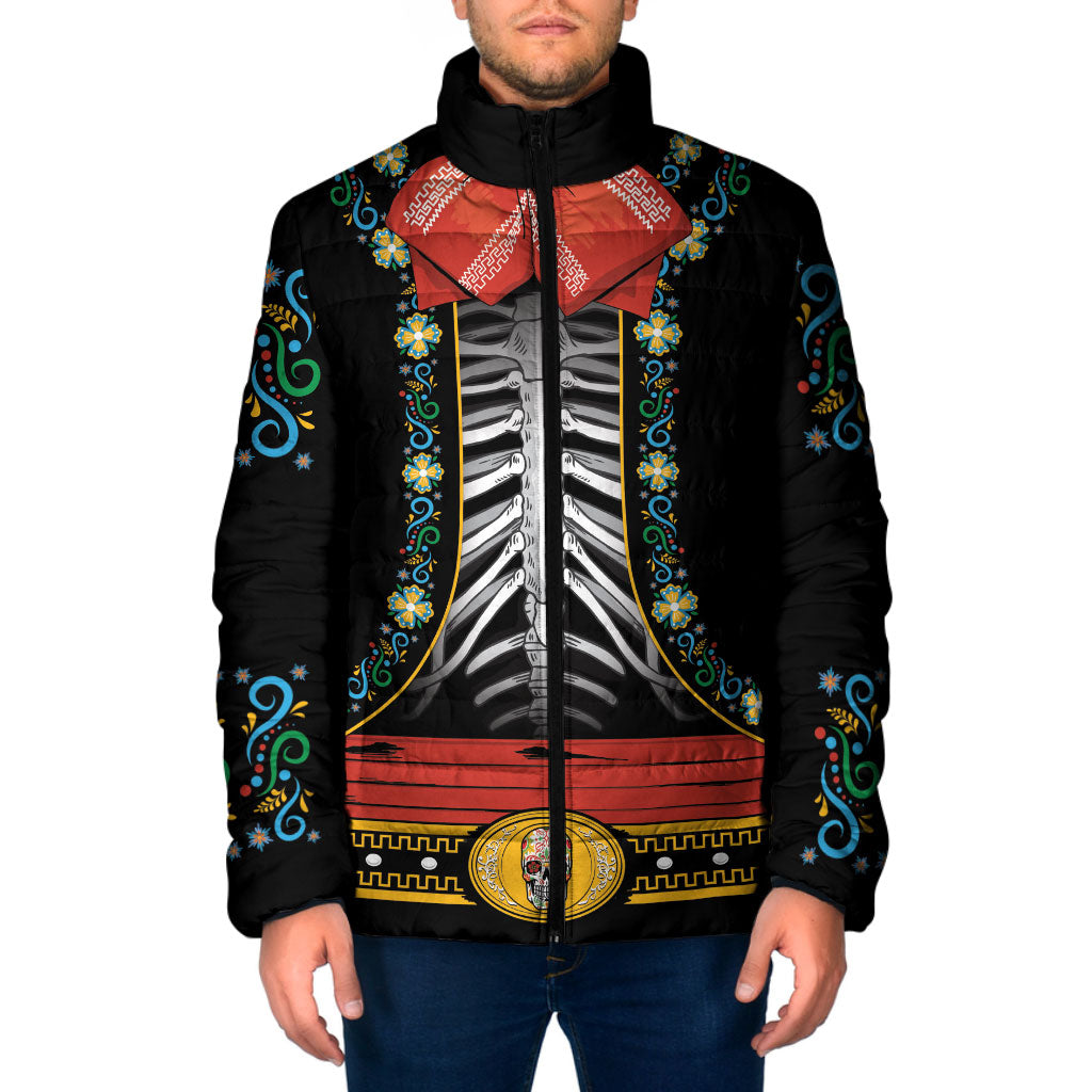 Dia de los Muertos Charro Suit Inspired Padded Jacket Mariachi Sugar Skull Black