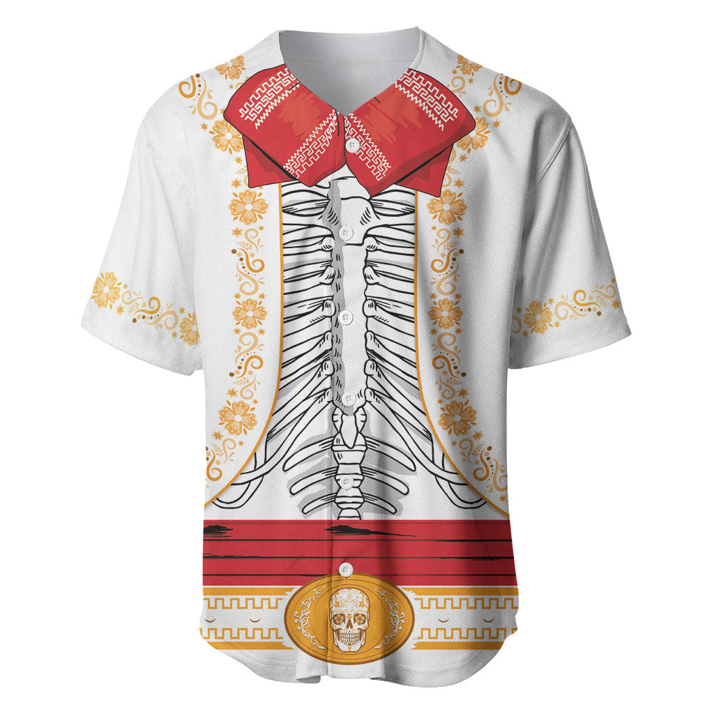 Dia de los Muertos Charro Suit Inspired Baseball Jersey Mariachi Sugar Skull White
