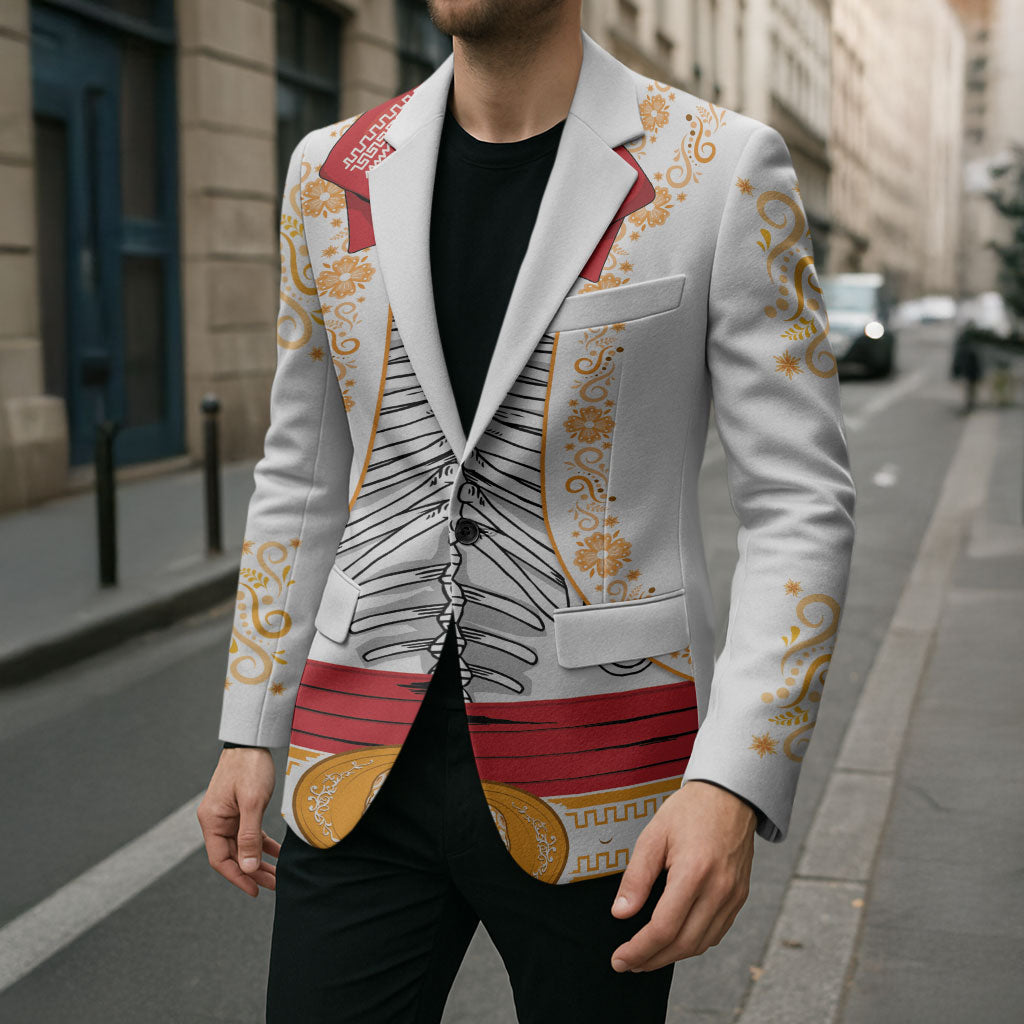 Dia de los Muertos Charro Suit Inspired Blazer Mariachi Sugar Skull White