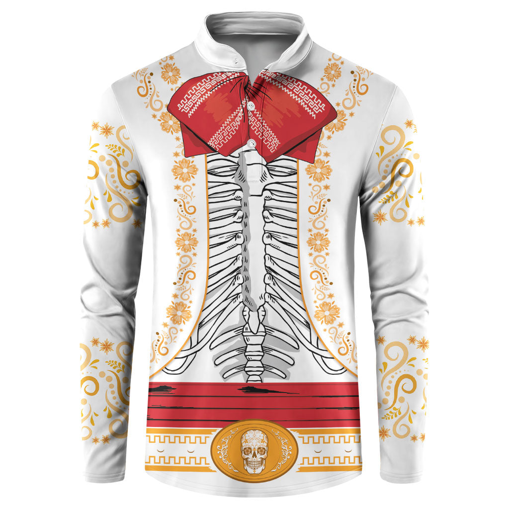 Dia de los Muertos Charro Suit Inspired Button Sweatshirt Mariachi Sugar Skull White