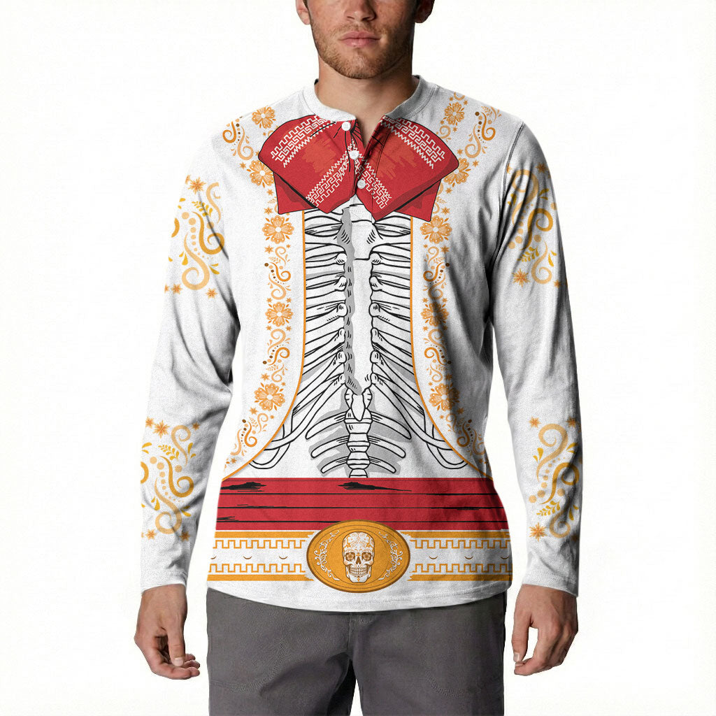 Dia de los Muertos Charro Suit Inspired Button Sweatshirt Mariachi Sugar Skull White