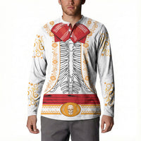 Dia de los Muertos Charro Suit Inspired Button Sweatshirt Mariachi Sugar Skull White