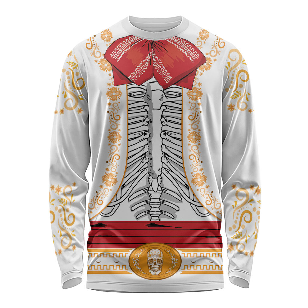 Dia de los Muertos Charro Suit Inspired Long Sleeve Shirt Mariachi Sugar Skull White