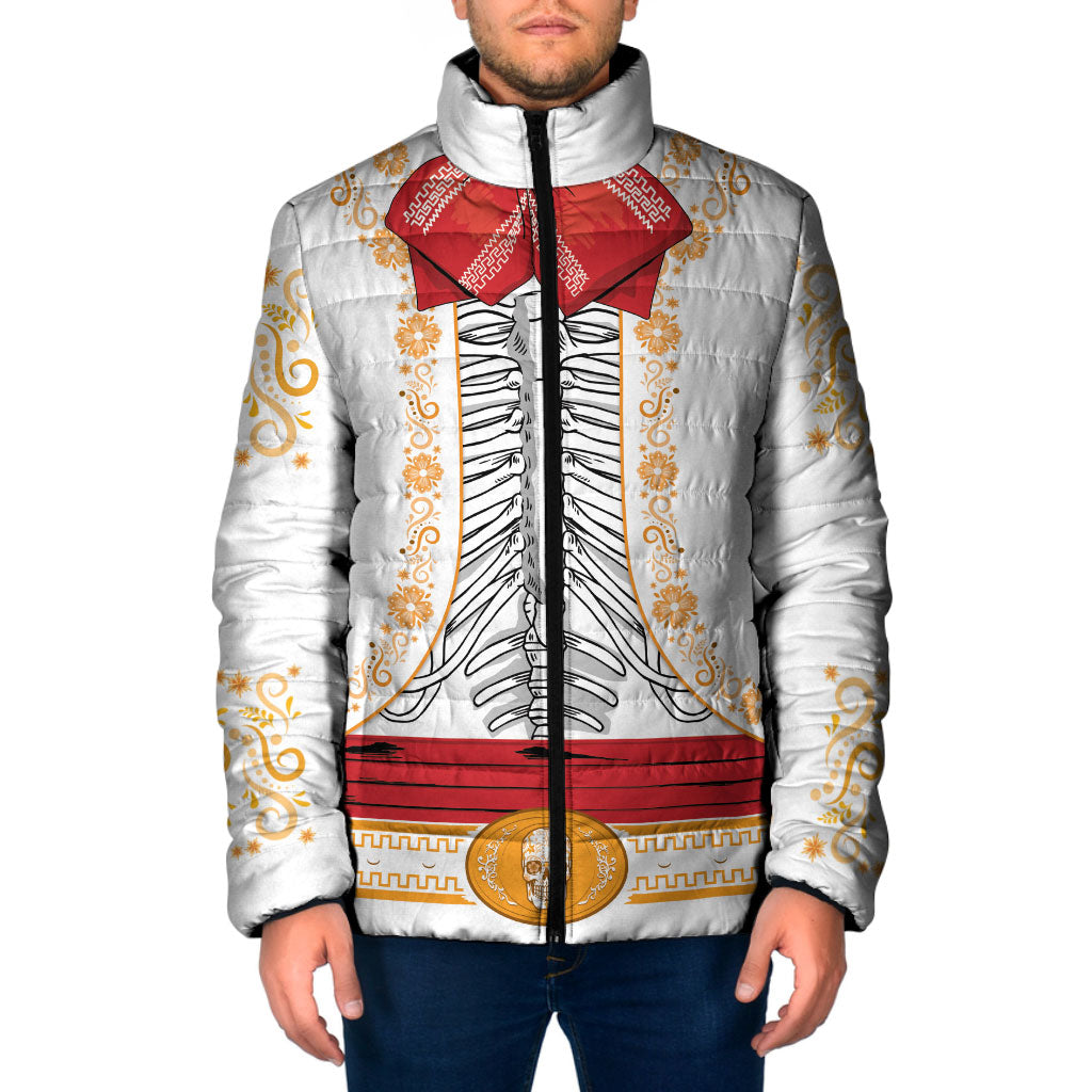 Dia de los Muertos Charro Suit Inspired Padded Jacket Mariachi Sugar Skull White