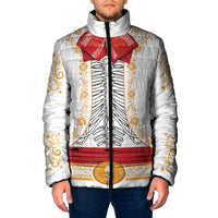 Dia de los Muertos Charro Suit Inspired Padded Jacket Mariachi Sugar Skull White