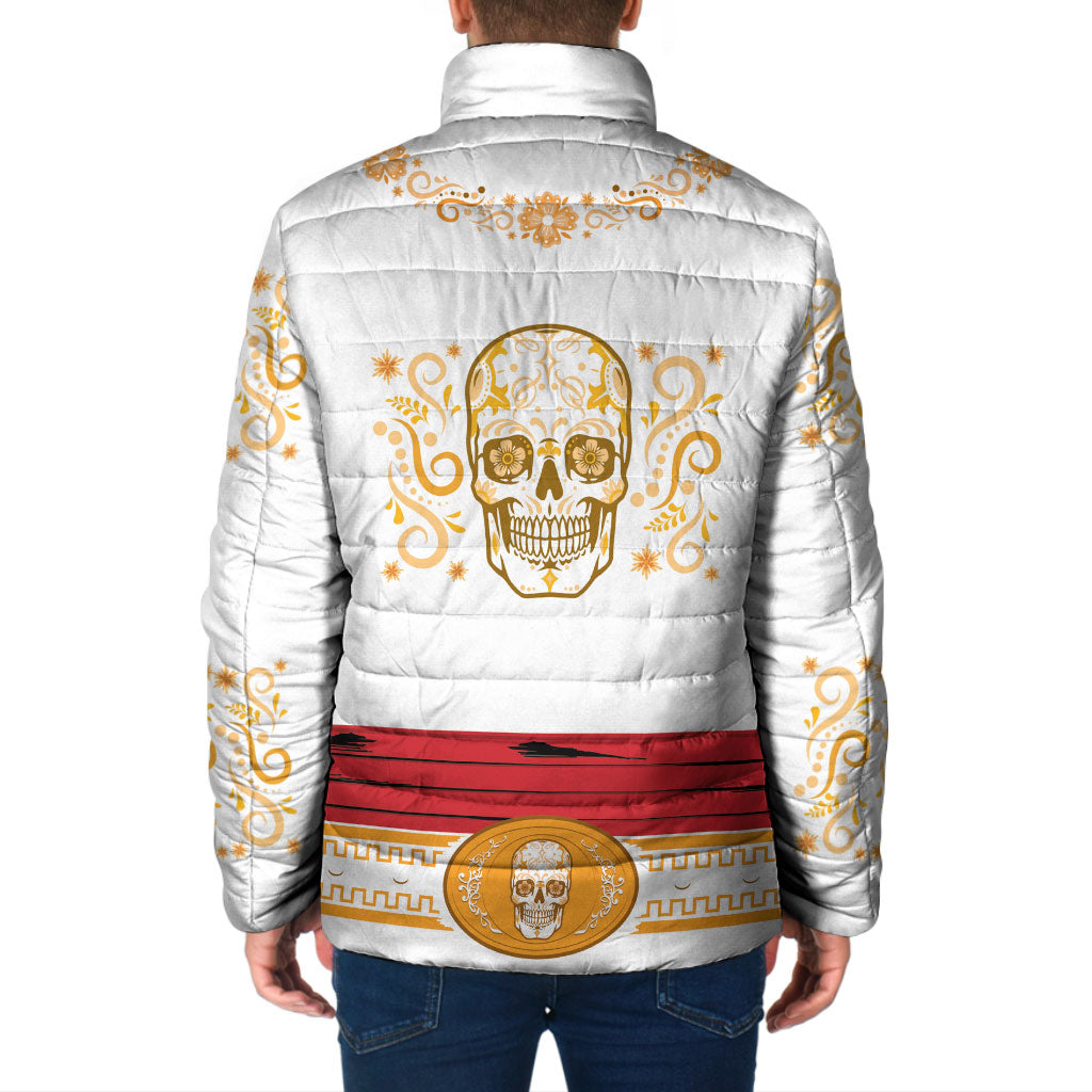 Dia de los Muertos Charro Suit Inspired Padded Jacket Mariachi Sugar Skull White