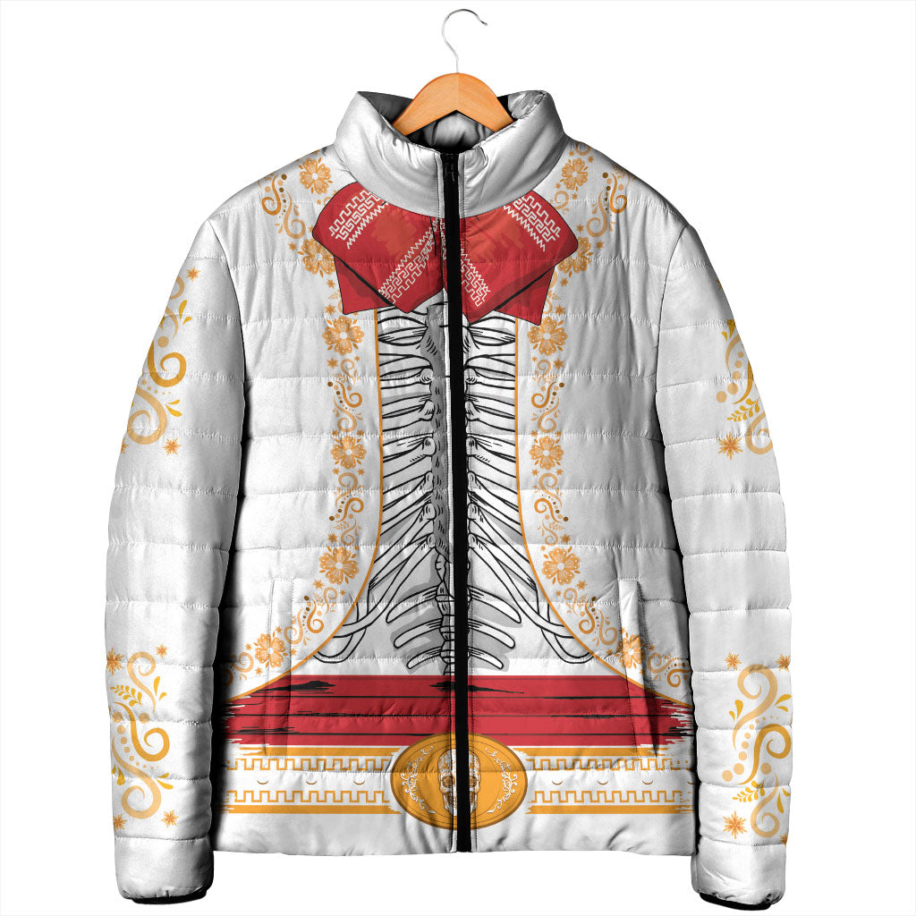 Dia de los Muertos Charro Suit Inspired Padded Jacket Mariachi Sugar Skull White