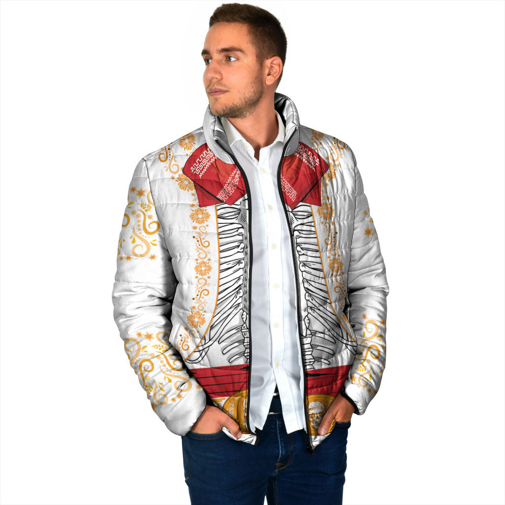 Dia de los Muertos Charro Suit Inspired Padded Jacket Mariachi Sugar Skull White