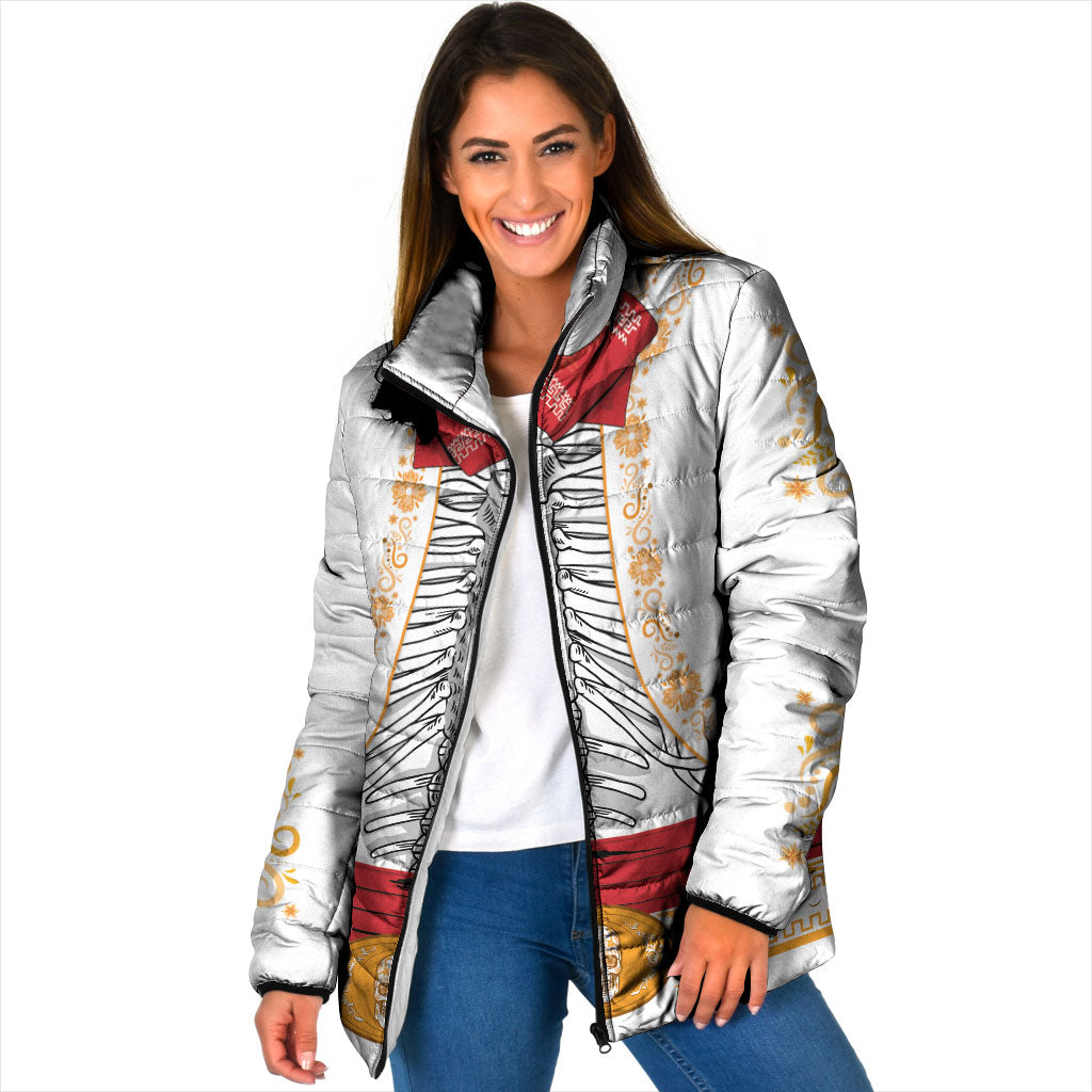 Dia de los Muertos Charro Suit Inspired Padded Jacket Mariachi Sugar Skull White