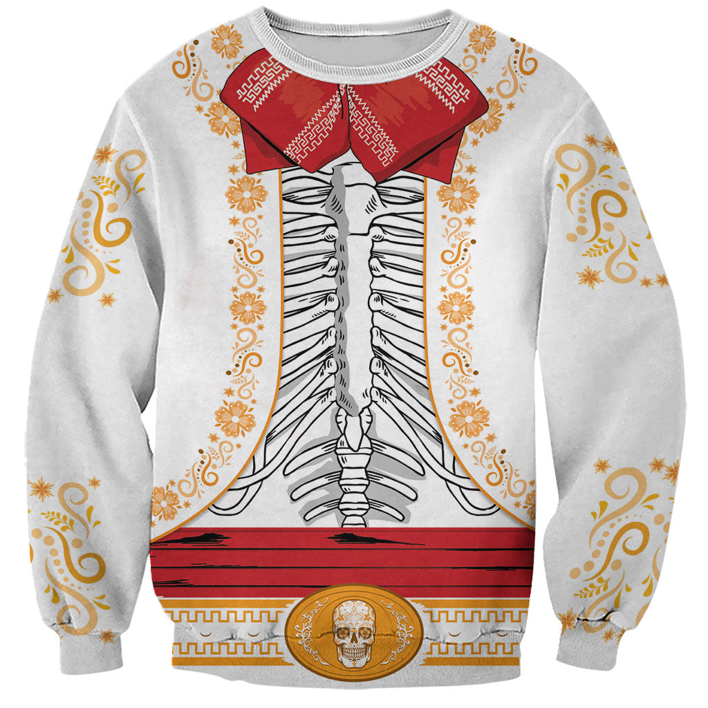 Dia de los Muertos Charro Suit Inspired Sweatshirt Mariachi Sugar Skull White