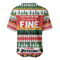 Christmas baseball jersey back with “IT’S FINE I’M FINE…FINE” and “I regret nothing!”