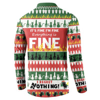 Green button-front sweatshirt, back: It's fine I'm fine Everything is Fine, FINE flames