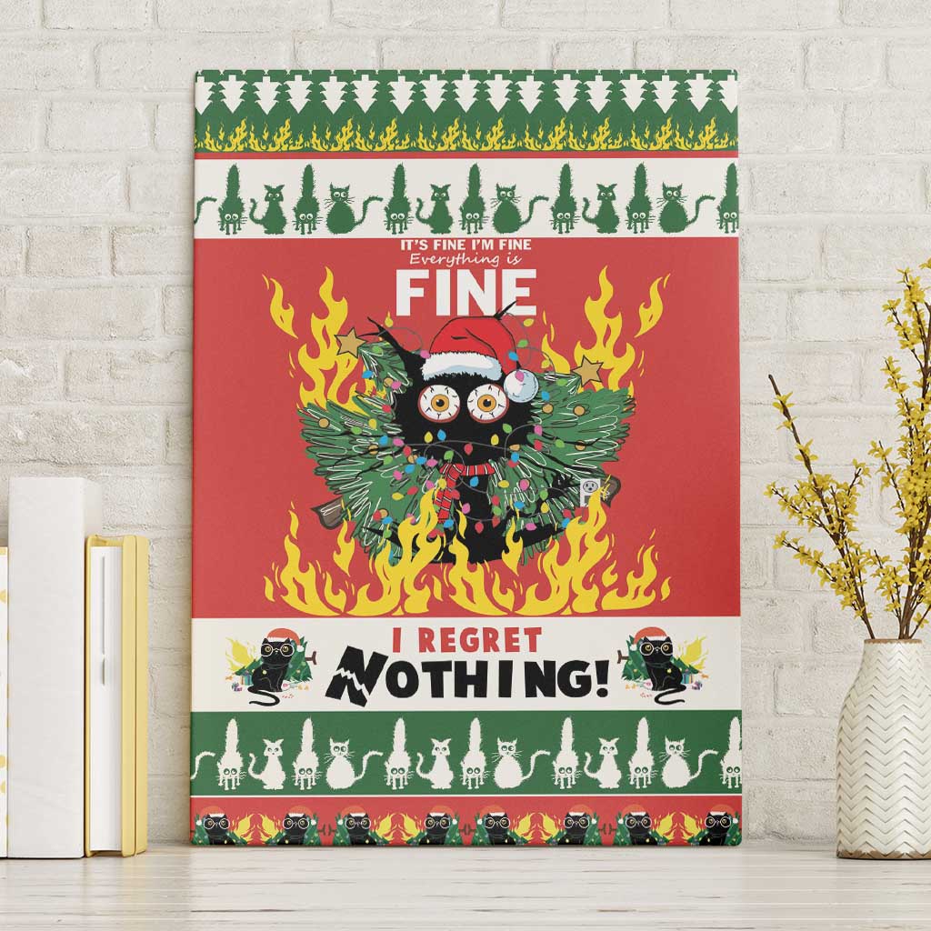 Red and green cat-themed canvas wall art with flaming owl and holiday text