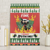 Red and green cat-themed canvas wall art with flaming owl and holiday text