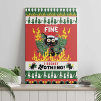 Red and green cat-themed canvas wall art with flaming owl character and slogans