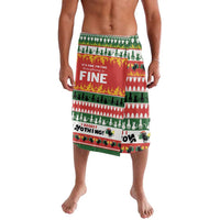 Multicolor Christmas lavalava with striped pattern and 'FINE' graphic, knee-length